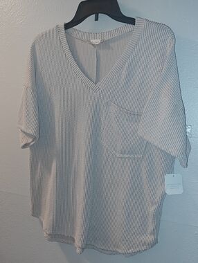 NWT Altar'd State Cream Ribbed V-Neck Knit Top Sz XS